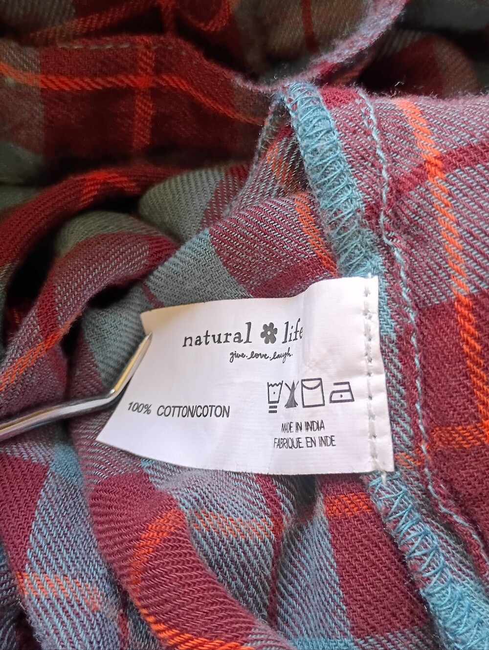 Natural Life Cooper Flannel Shirt Dress Turquoise Plaid Medium Boho Country - Picture 4 of 4